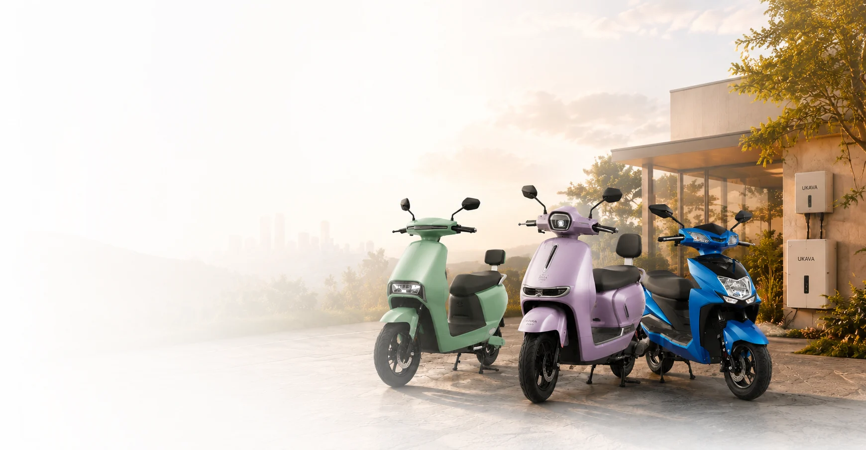 UKAVA electric scooters parked at a home charging point